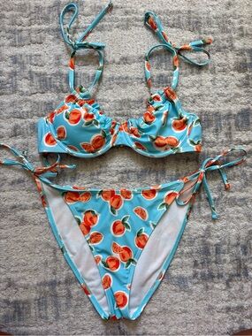 Worn Once Target Blue Peach-Print Women's Two-Piece Bikini